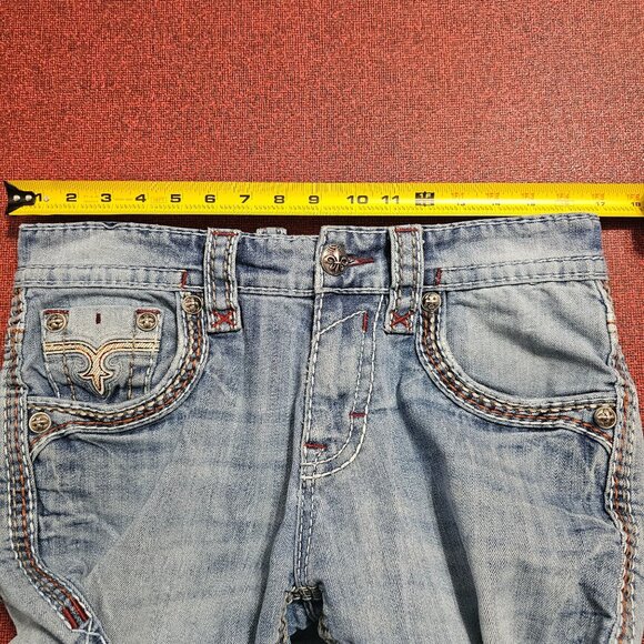 Rock Revival Ecton Boot Embroidered Denim Jeans 32 Light Wash Distressed Casual - Picture 10 of 15